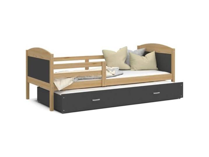 Lit Gigogne Mateo 90x190 matelas inclus Pin - gris