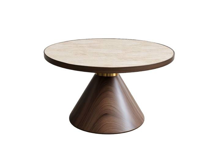 Table basse ronde grès et effet noyer d70
