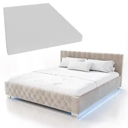 Juskys Polsterbett Nizza 180x200 cm – Matratze, Stauraum & LEDs - Samtbezug mit Steppung - Beige