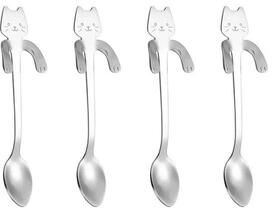 KitchenNation Stainless Steel Cat Spoon, Creative Cartoon Hanging Edge Spoon, Cute Coffee Spoon, Gold plated Stirring Spoon For Tea silver