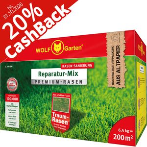 Wolf-Garten Rasensamen L 200 SM Reparatur-Mix, 20% Cashback, 6,4kg für bis zu 200m², Reparatur,schnellkeimend