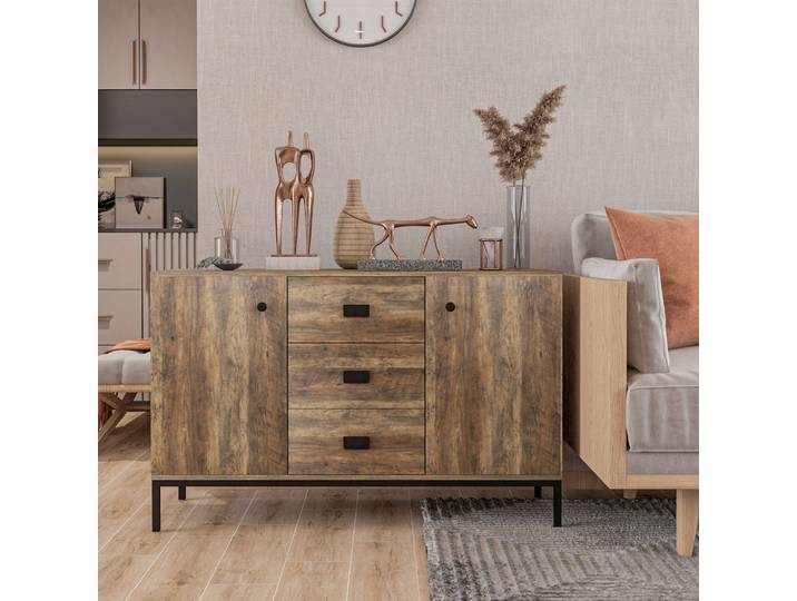 HOMCOM Buffet Contemporain 2 Placards 3 Tiroirs 120x39,5x77 cm