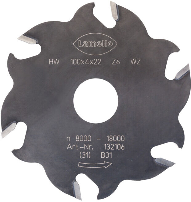 Lamello Fraise à rainurer, HW, 100 x 4 mm, Z6 denture alternée (3+3) pour Lamello Classic (132106)