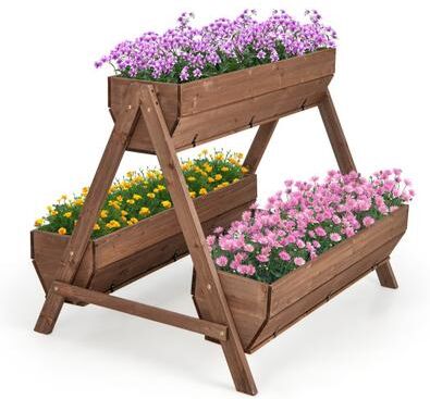 Costway Vertical Raised Garden bed with 3 Wooden Planter Boxes-L