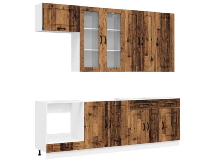 Favemtsl Küchenzeile Kalmar 8-teilig Altholz Holzwerkstoff Küchenschrank Modulares Küchenmöbel Set mit Hängeschränken und Unterschränken für optimale Raumnutzung in der Küche.