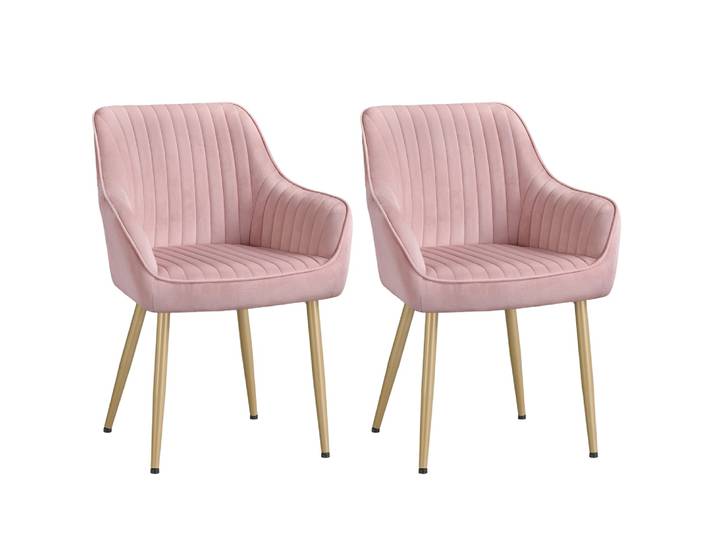 Ensembles de 2 chaises de salle à manger en velours rose