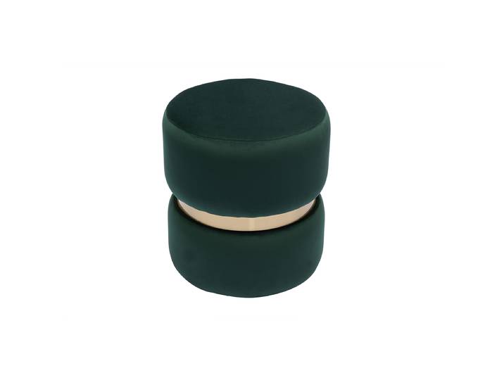 Pouf rond en velours vert foncé et métal doré D40 cm JOY