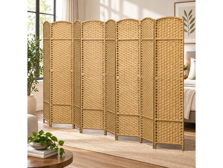 HOMCOM Séparateur Pliable 8 Pièces Bois Naturel Salon/Bureau