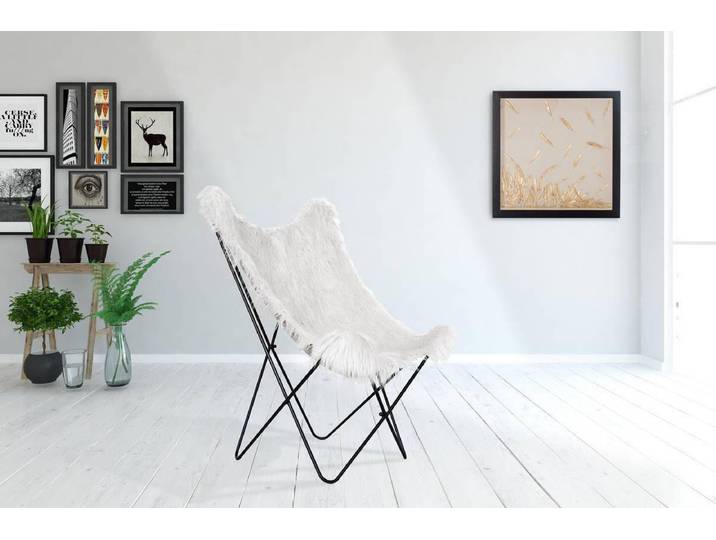 Stuhl KAYOOM Schmetterling-Stuhl Lynn 110, weicher Bezug aus Kunstfell , weiss (weiß), B:71cm H:104cm T:75cm, Metall, Kunstfell, Stühle, Stuhl, weicher Bezug aus Kunstfell, teilweise handgefertigt