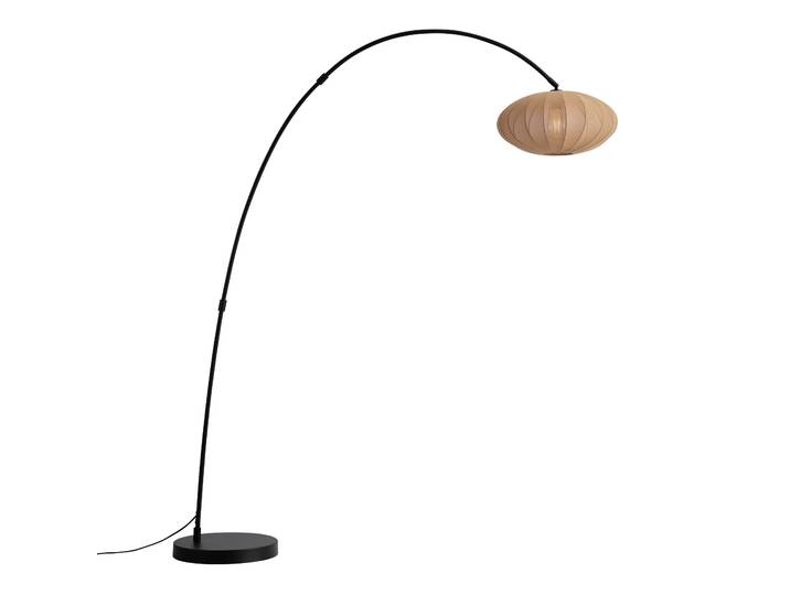 Lampadaire arc Japandi noir avec abat-jour marron - Bida