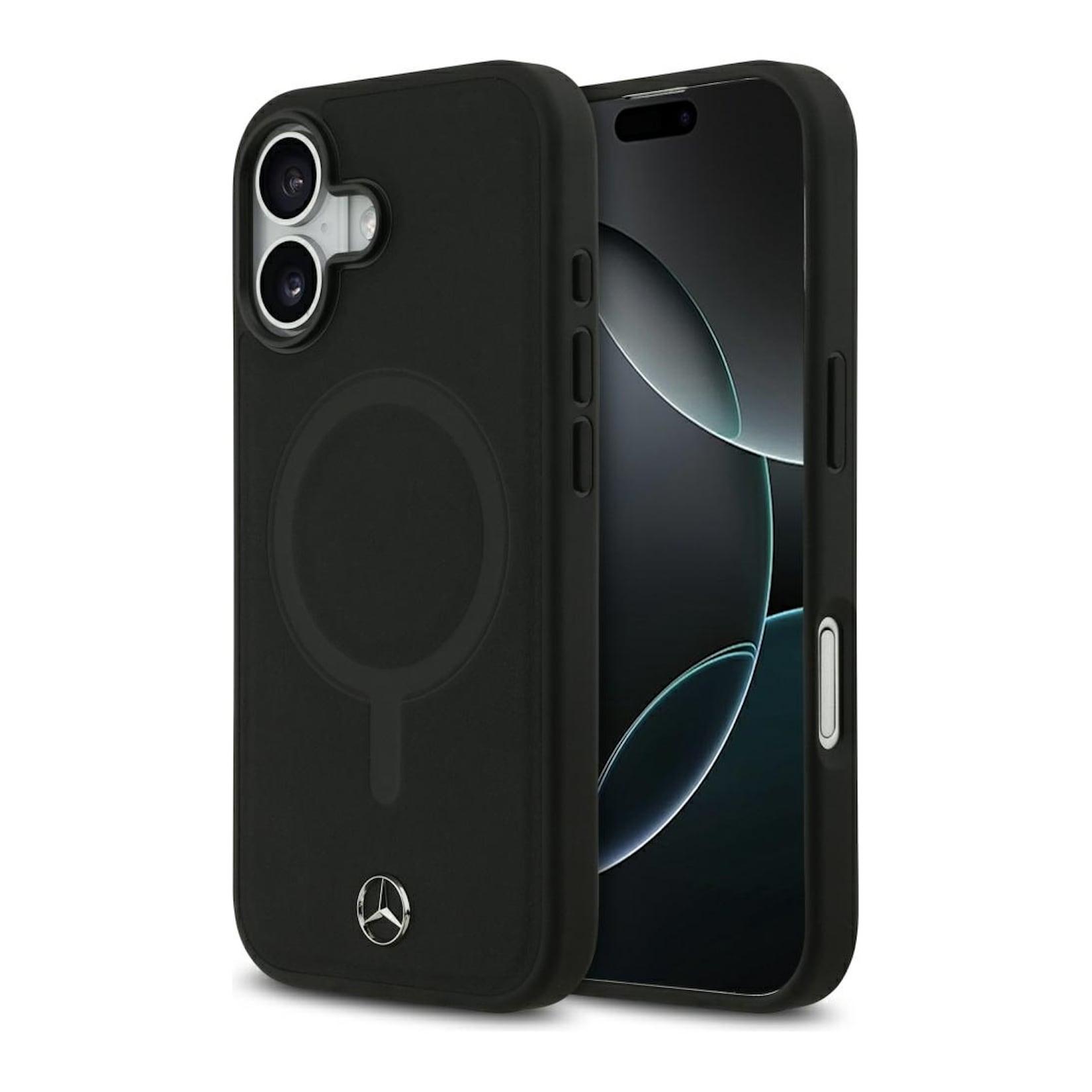 Mercedes Apple iPhone 17 Plain Smooth Leather MagSafe Schutz Hülle Case Schwarz
