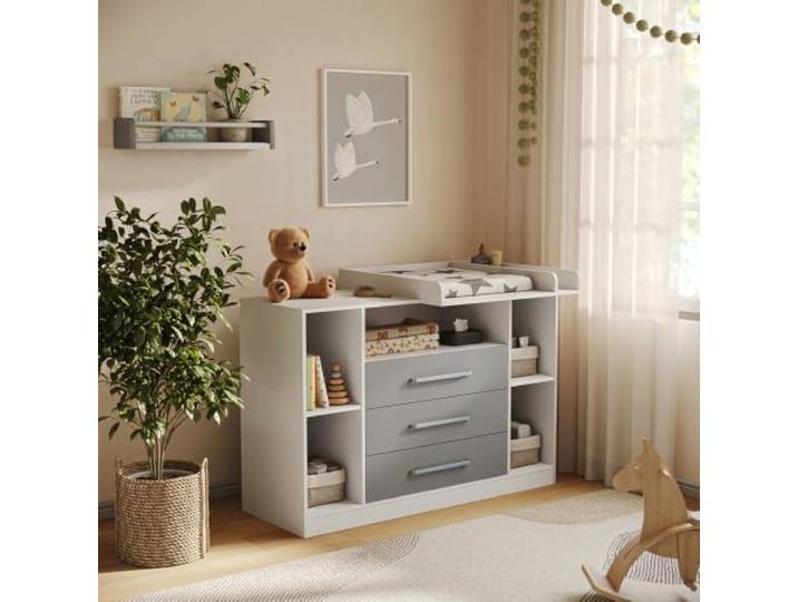 Vicco Wickelkommode Olina, Weiß/Grau 138.3 x 93 cm