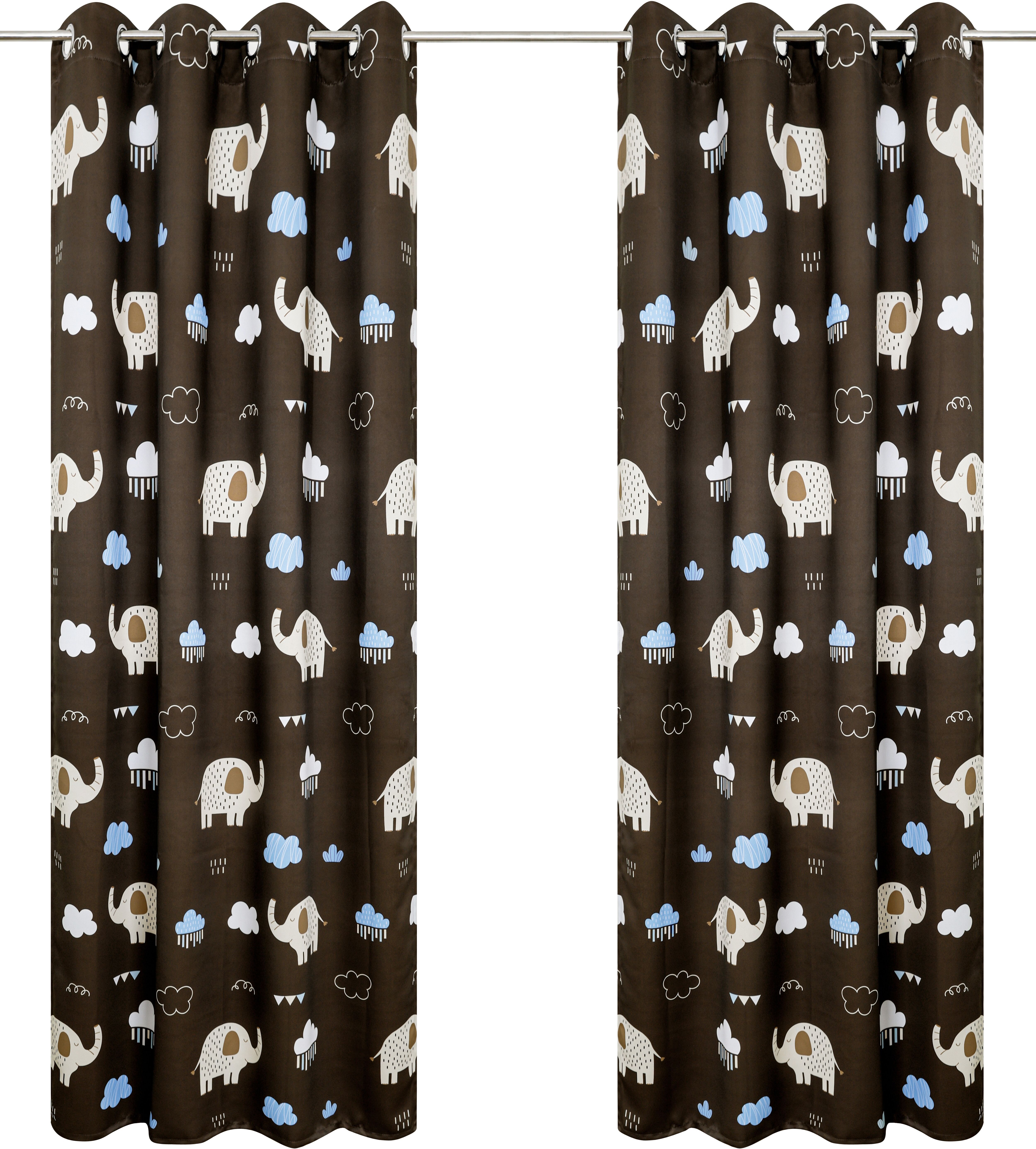 Gardine GOODPRODUCT "Maurrice", braun, B:130cm H:145cm, Polyester, Gardinen, Gardine, Blickdicht, Ösen- Aufhängung, Pflegeleicht, Elefanten Design braun 145cm, Ösen, 130cm