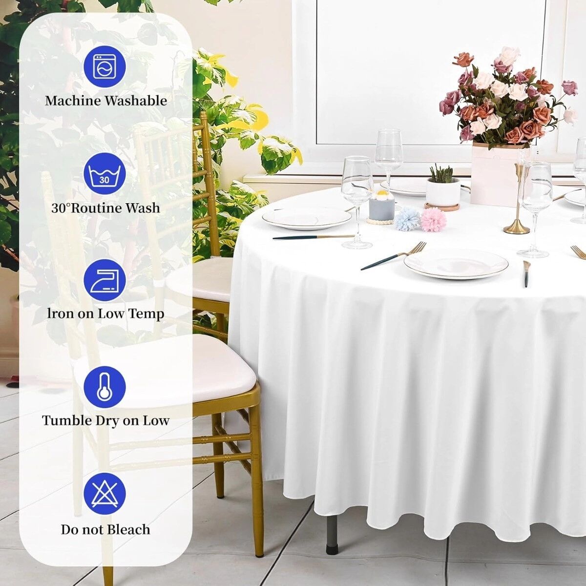 INF Glatte, gebleichte, runde Tischdecke – 1,6 m Polyester-Tischdecke für Hochzeiten, Bankette & Wohnkultur