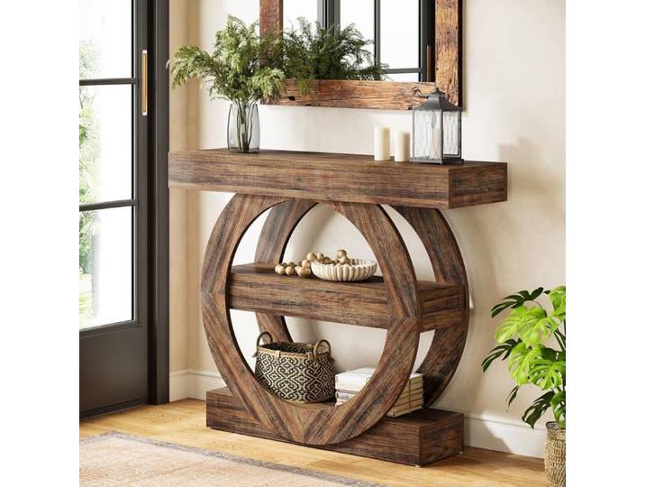 Tribesigns Table Console étroite pour canapé 105x30x80 cm 3 Niveaux Rangement Marron