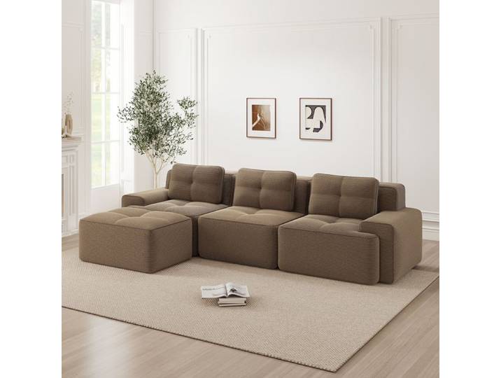 Canapé modulaire en velours côtelé marron avec ottomane style nuage