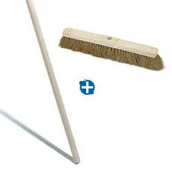Besen Kokos 60 cm mit Stiel aus Holz SET- bestehend aus Straßenfeger mit Loch und Besenstiel