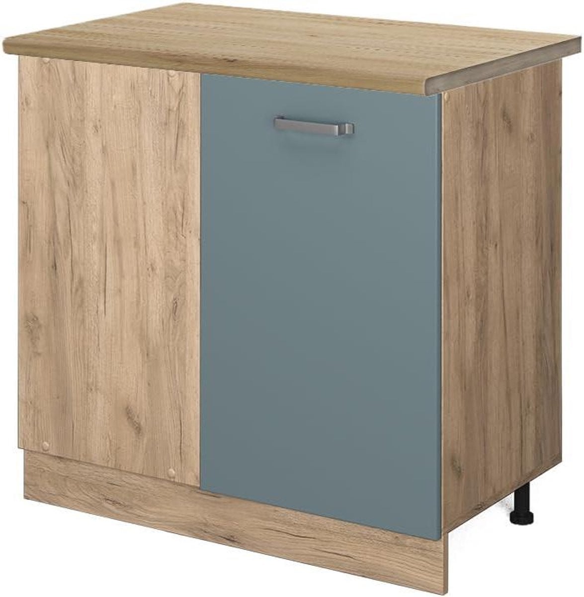 Modulaire blauwgrijze eikenhouten hoekkast voor de keuken, Hoogte: 86 cm