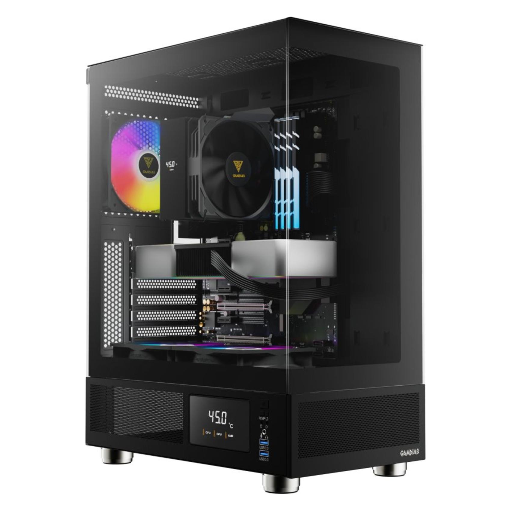 Gamdias Boitier Moyen Tour ATX Atlas E1 RGB avec panneaux vitrés (Noir) (ATX, mATX, Mini-ITX) (16332-924A3-30000-G)