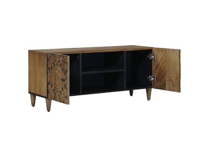 SKTQYQO TV-Schrank braun 105 x 33,5 x 46 cm aus massivem Mangoholz Massives Mangoholz, braun, rechteckig, für den Innenbereich, Media-Fächer, Oberfläche