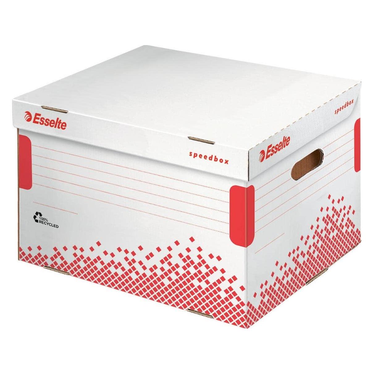 Leitz Archiv-Klappdeckelbox SPEEDBOX, für Ordner, weiss/rot für Format DIN A4, aus 100% recycelter (A4) (623914)