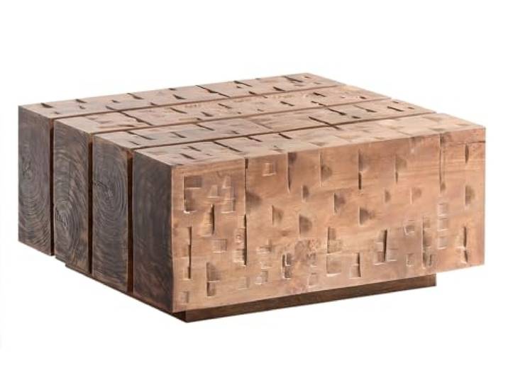 Woodkings Couchtisch Otara Rustikaler Wohnzimmertisch I massiver Sofatisch 70x70 aus Mangoholz im Balken Design