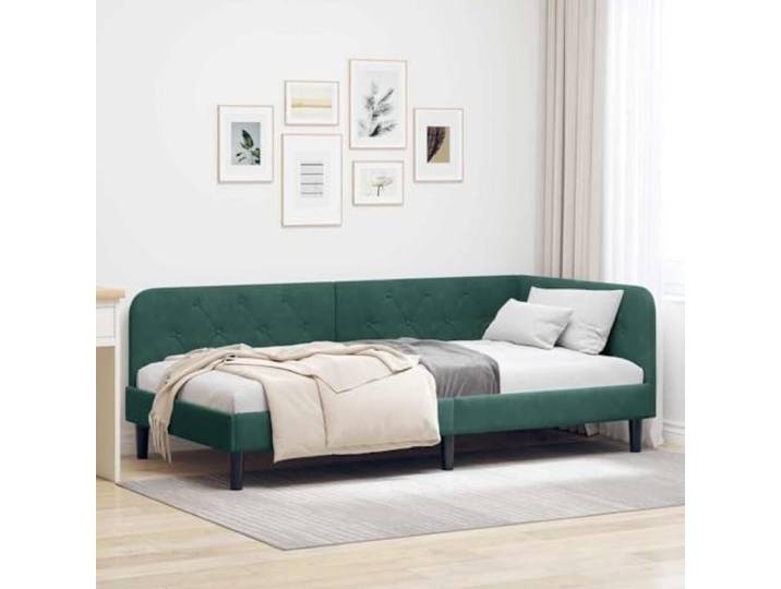 WDGJJFECNMUEHI Samt L förmig Tagesbettrahmen Dunkelgrün 100 x 200 cm Eckbettgestell mit Kopfteil Dunkelgrün 100 x 200 cm Samt Tagesbett L-förmig Schlafsofa mit Lattenrost für kleine Wohnungen