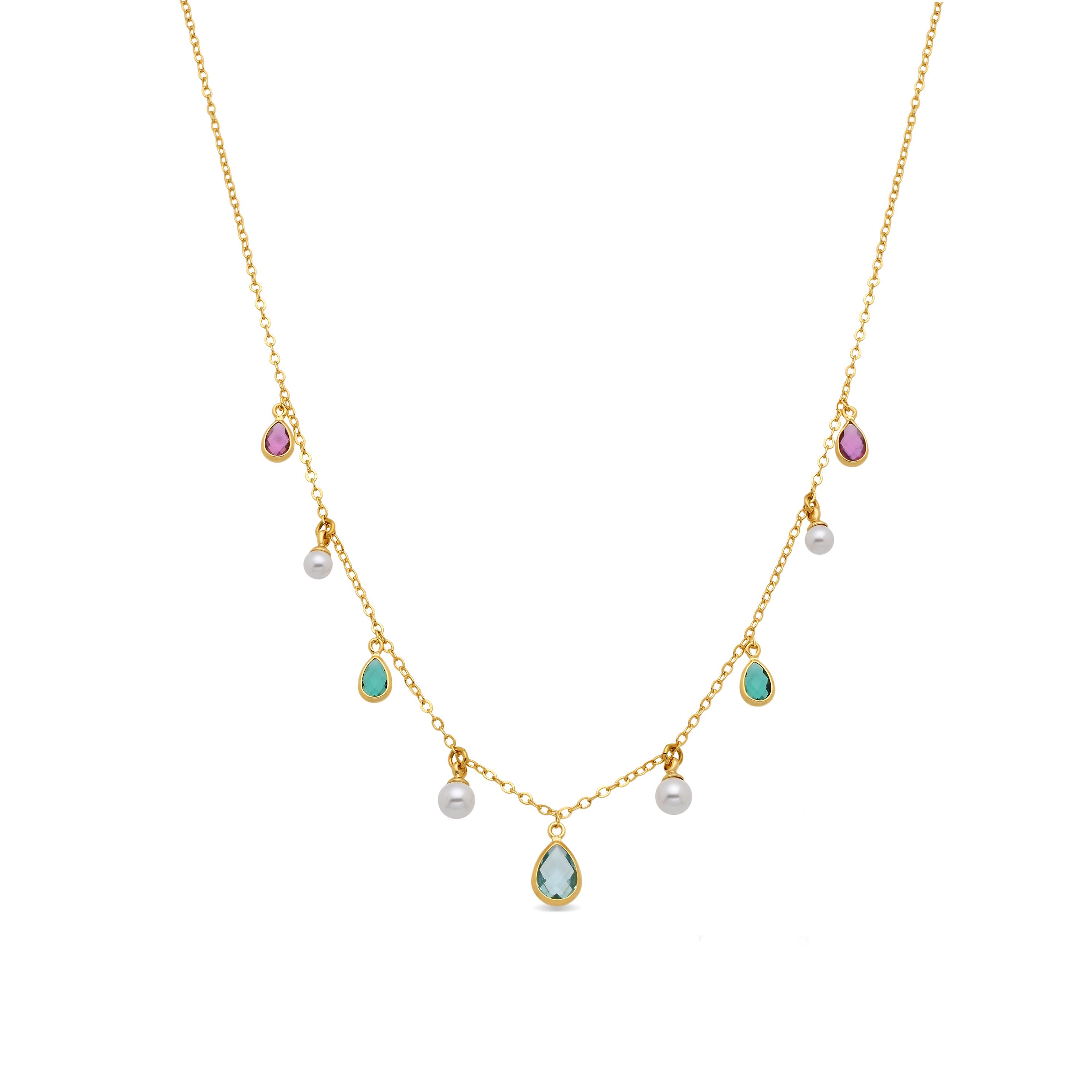 Luxenter-Halskette aus Metalllegierung und weißer Perle, abgeschlossen mit 18-karat-Roségold – Cainhtsi