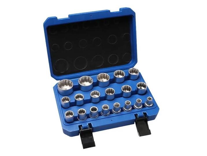 Jeu de clés à douille à 12 points 8-32mm avec boîte de rangement, douille de verrouillage Torx Hex Torx cannelée, jeu de douilles à embouts hexagonaux 1/2 pouces, Kit d'outils de réparation