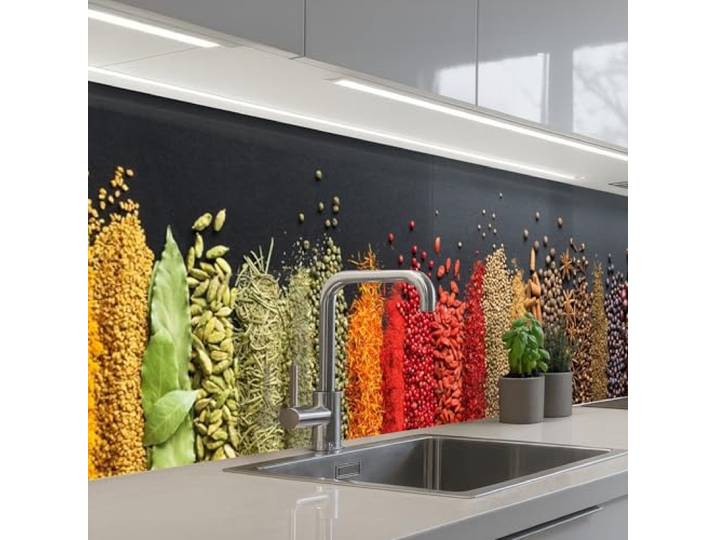 KitchenYeah© Küchenrückwand Selbstklebende Kitchen Wall Protector Küchen 60x300 cm - Rückenwand Küchenfronten Küchenrückwände Küche Wand Gewürze - Kräuter - Streifen - Regenbogen