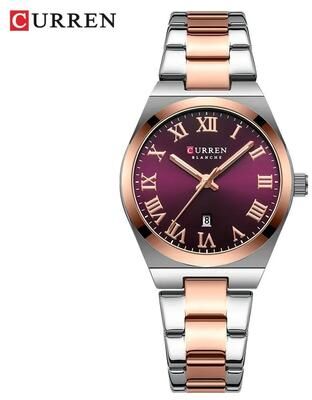 Uplift Essentials Stainless Steel Dress Watch Waterproof Analog Bracelet Watch With Date For Women purple