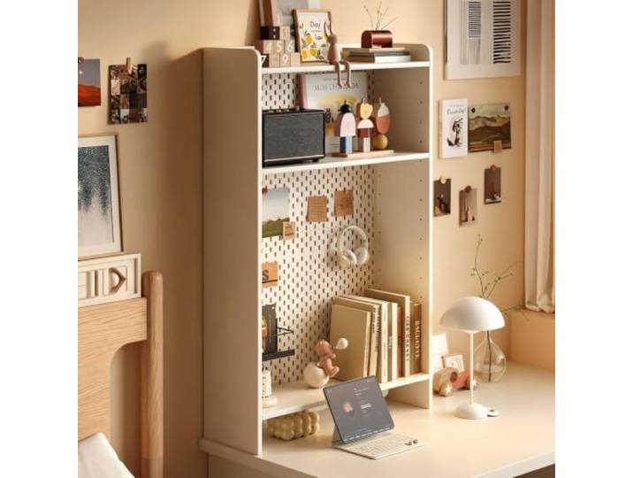 Verstellbares Tischregal Aufbewahrungsregal aus Holz Mit Aufhängeleiste Freistehendes Regal Stabiler Rahmen Für Zuhause, Büro, Wohnheim und Küche(White,H 110cm/43in)