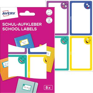 Zweckform Buchetiketten SCHOOL8S, 46 x 72 mm, farbiger Rand, Smileys, 8 Etiketten, 8 Stück