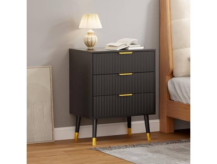 GarveeHome 2-Teilig Set Kommode Mit 3 Schubladen Für Flur Schlafzimmer 40x90x60cm Schwarz