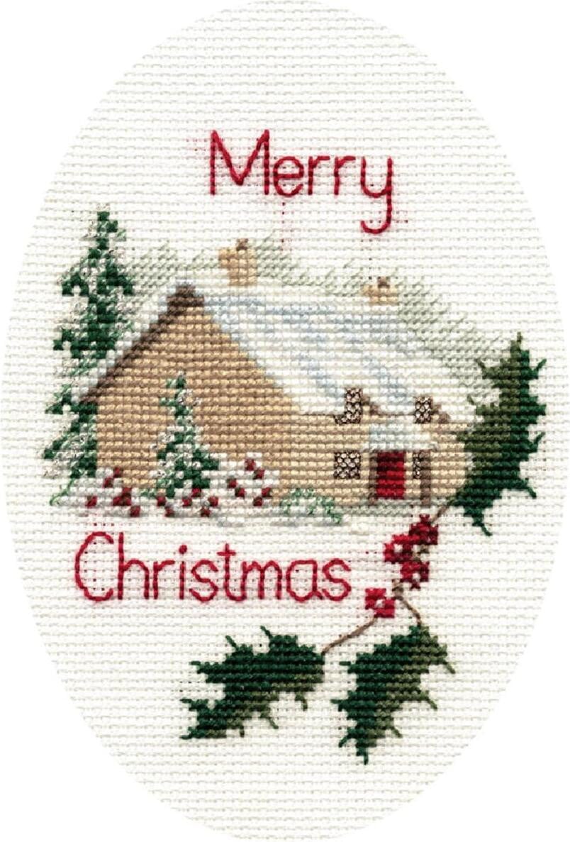 Bothy Threads kerstkaart Kersthuis met kruisstekenmotief, 9 x 13,3 cm