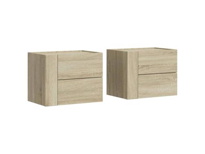 fsahslih Wand-Nachttische 2er Set Sonoma-Eiche 45x30x35 cm Platzsparende Hänge-Nachttische für Schlafzimmer und Wohnbereich aus robustem Holzwerkstoff mit integrierter Schublade.