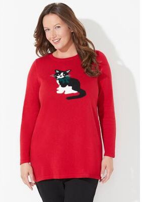 Plus Size Women's Cozy Critter Sweater by Catherines in Cat With Bow (Size 2X)