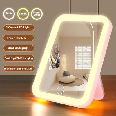 Fusion Finds LED Vanity Mirror With Touch Control, Light Modes & USB Rechargeable Portable Makeup Mirror pink