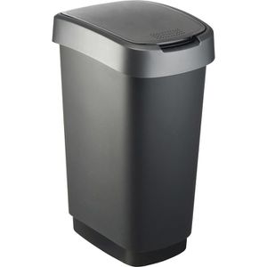 Rotho Mülleimer Twist 1754508850, silber, aus Kunststoff, 50 Liter