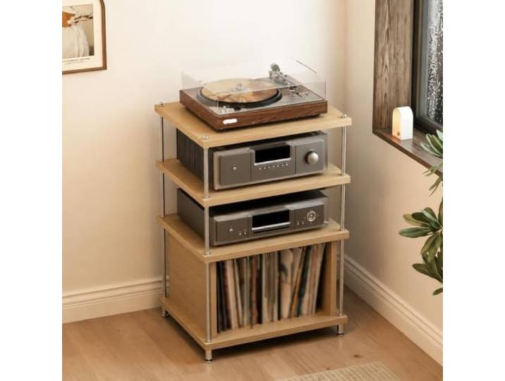 ZSCNYHMT AV-Schrank Mit Verstellbaren Regalen Und Metallstütze CD-player aufbewahrung, plattenspielerablage, stabile geräteaufstellung, kabelorganisation, für heimkinos(B)