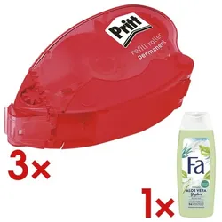 Pritt 3x Kleberoller »Refill permanent« inkl. Duschgel »Joghurt & Aloe Vera«