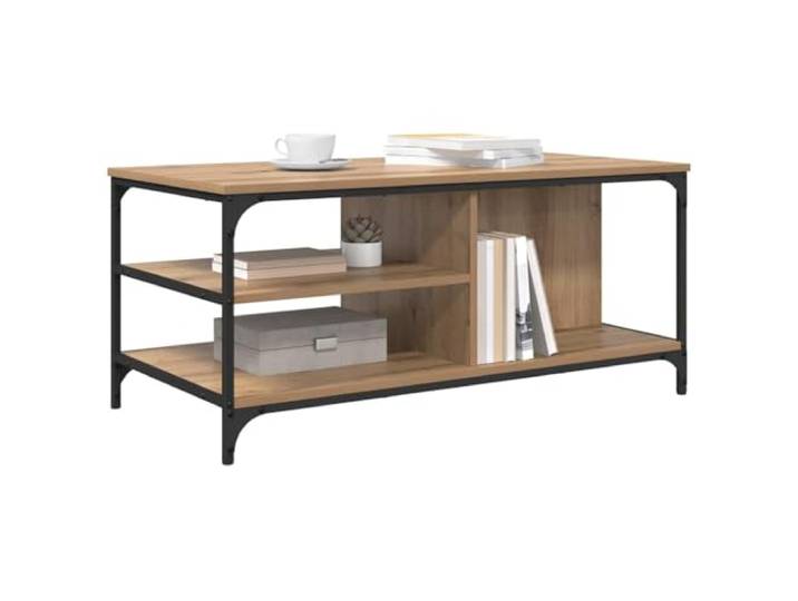 KTHLBRH Couchtisch Eiche Handwerk 100 x 50 x 45 cm Technisches Holz, schwarzes Metallgestell, 3 Etagen, stabil, leicht zu reinigen