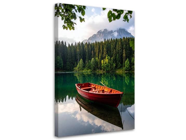Feeby Leinwandbild See Boot Berge Landschaft 70x100cm, Grün, Landschaft/Berg, Rechteckig, 70x100 cm, Bilder & Rahmen, Bilder, Leinwandbilder