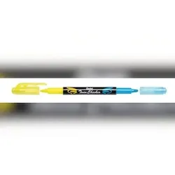 Pentel Textmarker Twin Checker, 2-fabiger Textmarker, gelb/hellblau, Strichstärke: 1,0 - 3,5mm.