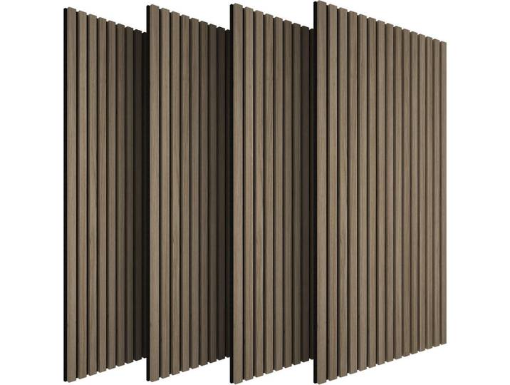 tectake Akustikpaneele 4er Set Sonic Wall II, Holzoptik, Schallabsorption, Größe flexibel anpassbar, Eiche dunkel, Wildeiche, 50x1.8x110 cm, Tapeten & Wandverkleidungen, Akustikpaneele