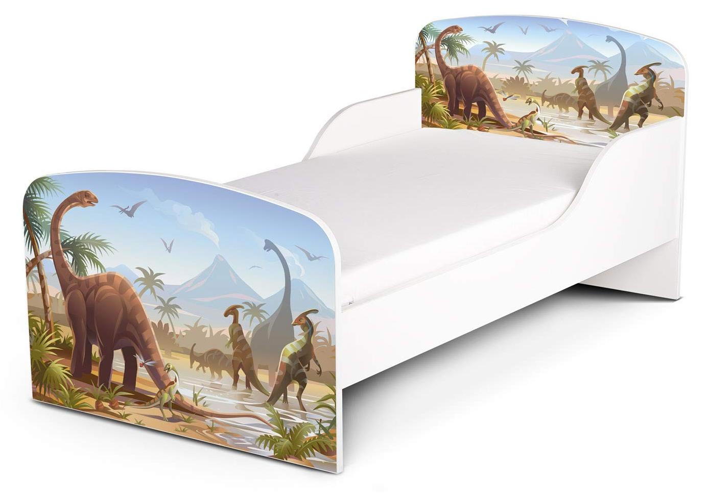 Funktionales Kinderbett mit Matratze und Dinosaurier-Motiv