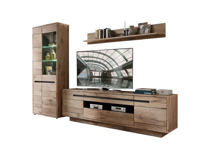 Wohnwand Viking Oak graphit 299 cm - Beleuchtung - BELLANO