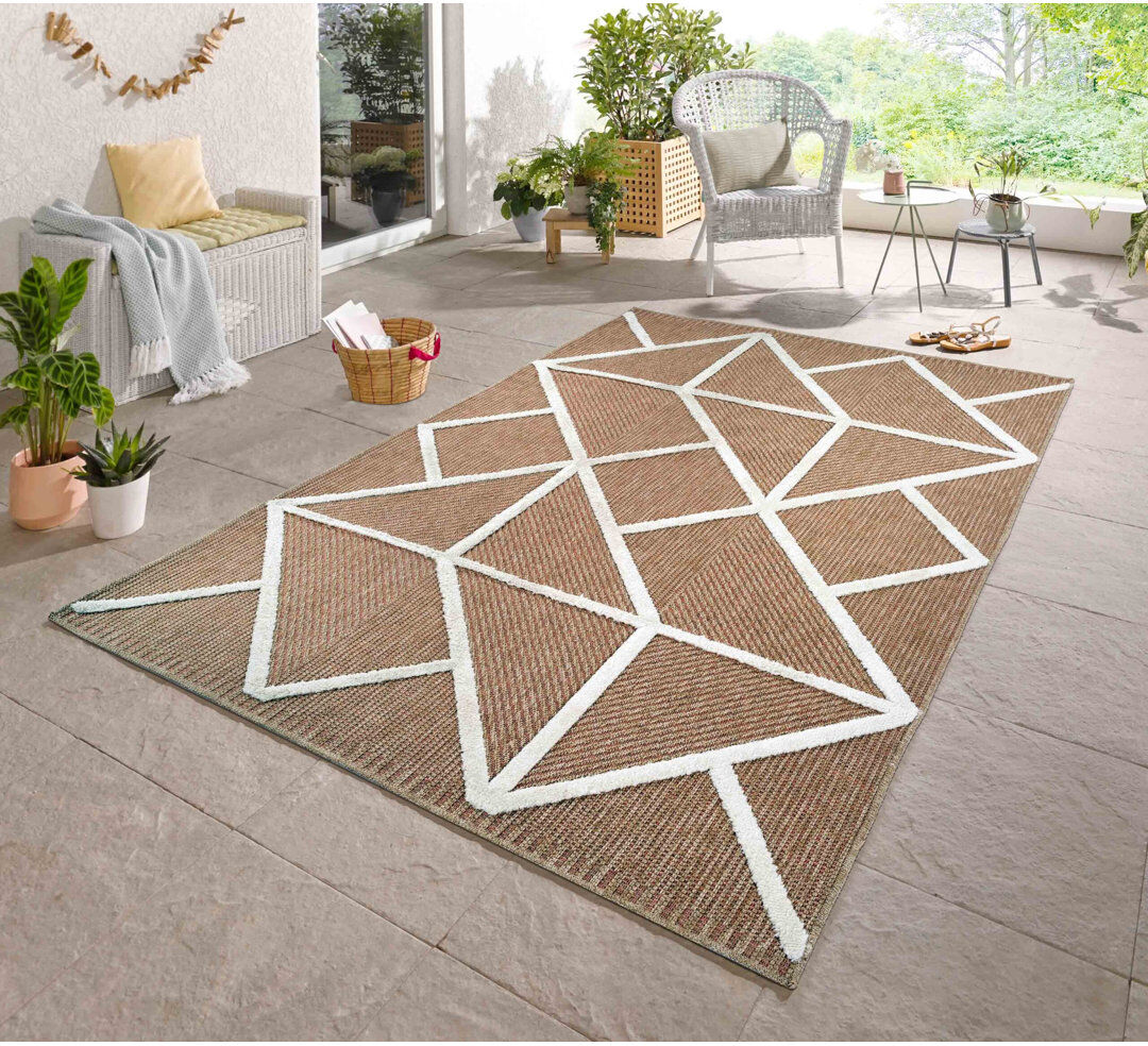 17 Stories Alovinard Geometric Shapes Braided Indoor / Outdoor Area Rug Cream Rectangle 160 x 230cm