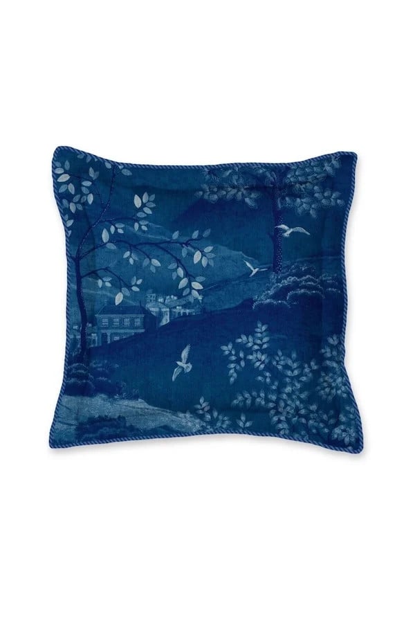 Pip Studio Sundara Wood Square Cushion Donkerblauw