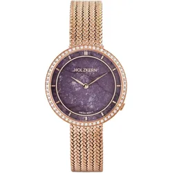 Holzkern Damenuhr Coralline Amethyst/Roségoldfarben mit 2 Bändern